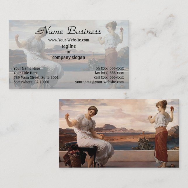 Cartão De Visita Winding the Skein por Frederic Leighton (Frente/Verso)