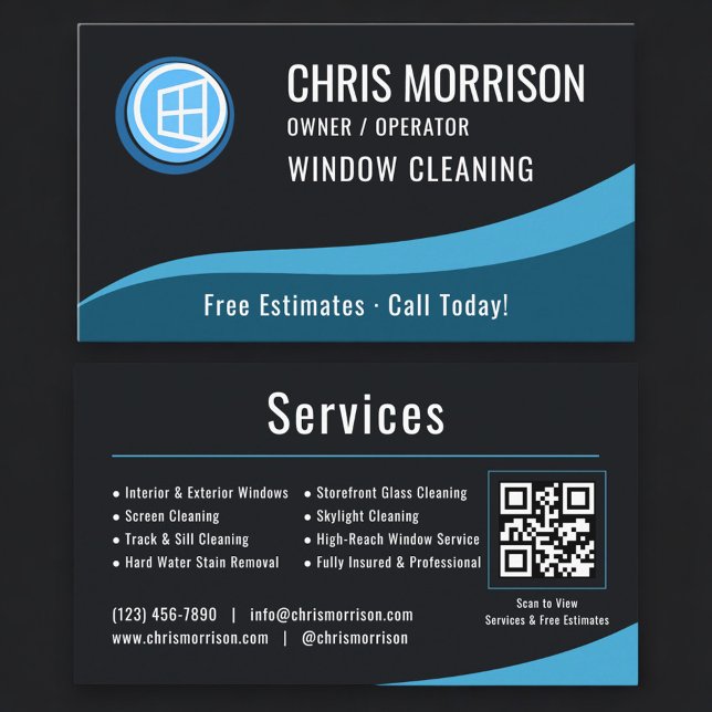 Cartão De Visita Window Cleaning Service QR Code (Criador carregado)