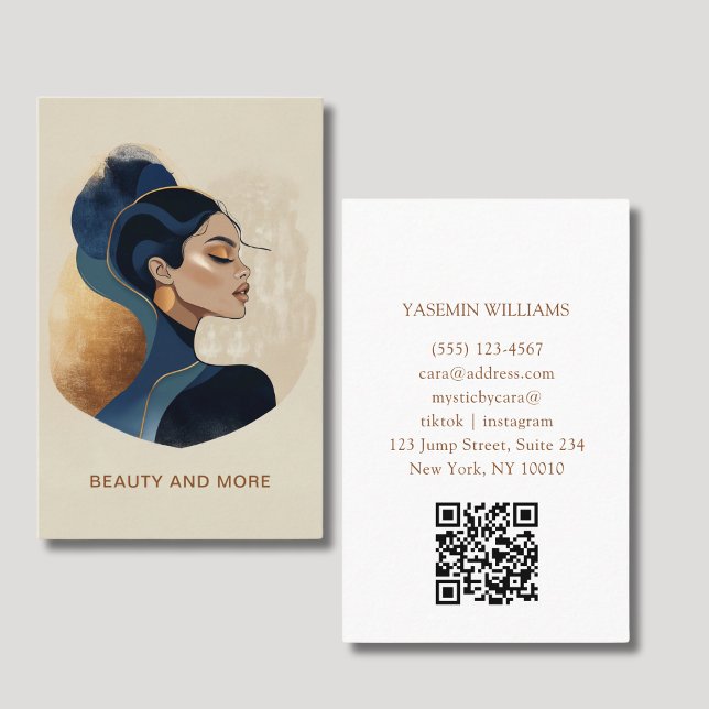 Cartão De Visita Woman Watercolor Salon QR Code (Woman Watercolor Salon QR Code Business Card)