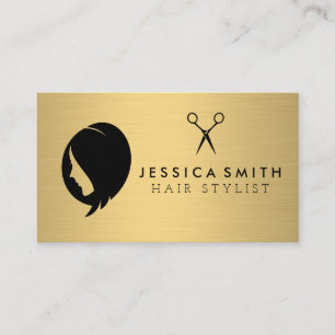 Cartão De Visita Womens Hair Dourado metálico Shears Salon