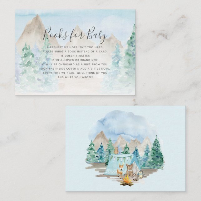 Cartão De Visita Woodland Animals Camping Books Boy Baby Enclosure (Frente/Verso)