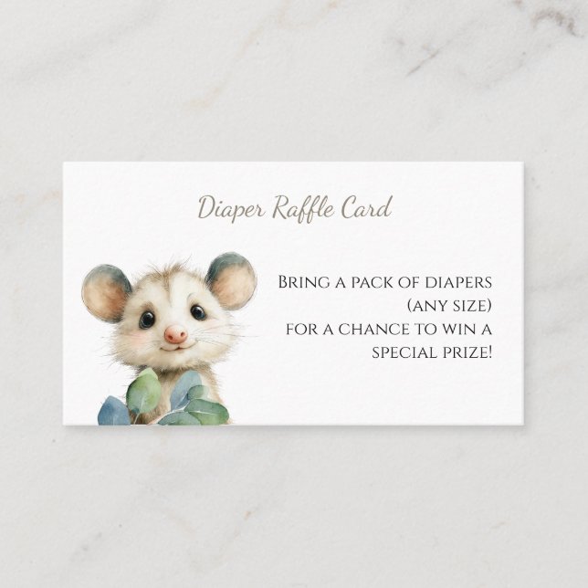 Cartão De Visita Woodland Opossum Baby Shower • Diaper Raffle Card (Frente)