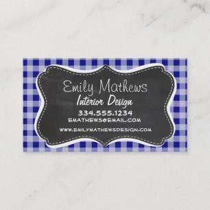 Cartão De Visita Xadrez Azul Escuro; Visual de Quadro Negro Vintage