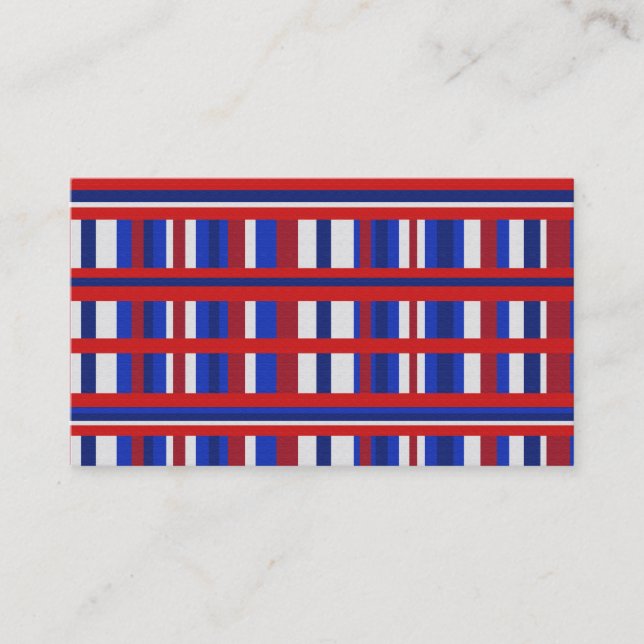 Cartão De Visita Xadrez em vermelho, branco e azul (Frente)