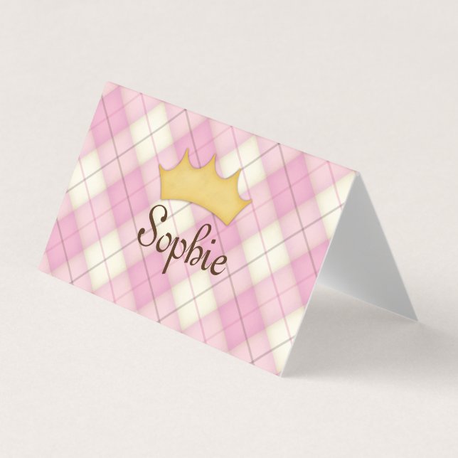 Cartão De Visita Xadrez rosa Tartan Personalizado Princesa Data de  (Frente)