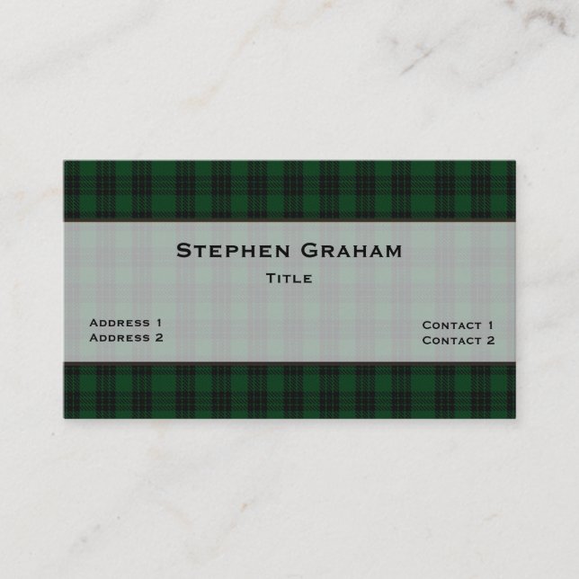 Cartão De Visita Xadrez Verde e Preto Graham Tartan Personalizada (Frente)
