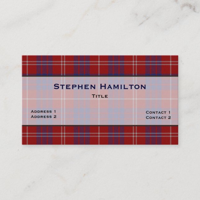 Cartão De Visita Xadrez Vermelha, Branca e Azul de Hamilton Tartan (Frente)