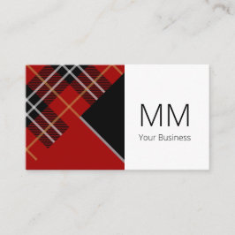 Cartão De Visita Xadrez Vermelha Geométrica Moderna de Tartan Perso