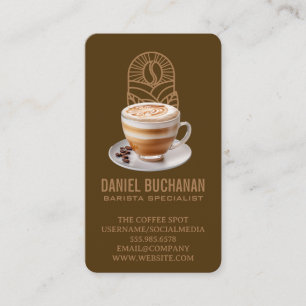 Cartão De Visita Xícara de Café e Grãos   Barista   Café