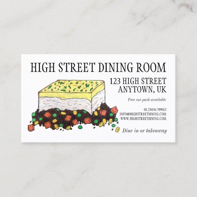 Cartão De Visita Xícara de carne de pastor Comida inglesa (Frente)