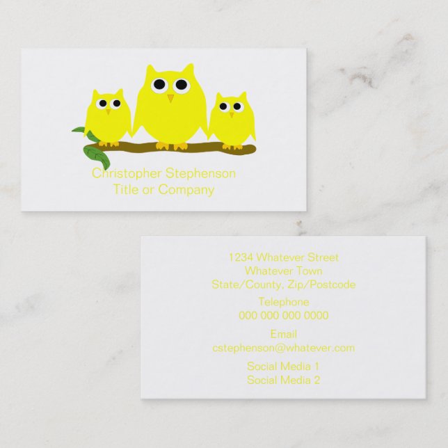 Cartão De Visita Yellow Owls Design (Frente/Verso)
