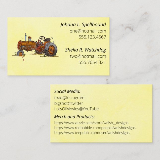 Cartão De Visita Yellow Social introduction calling card-tractor (Frente/Verso)