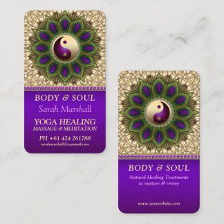 Cartão De Visita Yin Yang Balance Purple Green Peacock Mandala