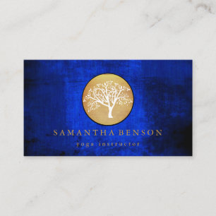 Cartão De Visita Yoga da árvore de aquarela Dourada Elegante e medi