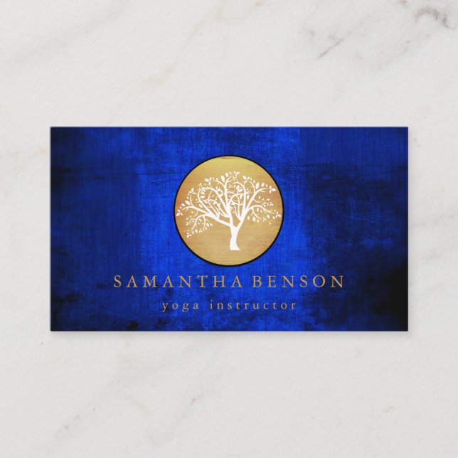 Cartão De Visita Yoga da árvore de aquarela Dourada Elegante e medi (Frente)