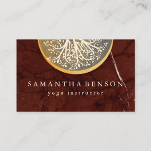 Cartão De Visita Yoga da árvore de aquarela Dourada Elegante e medi