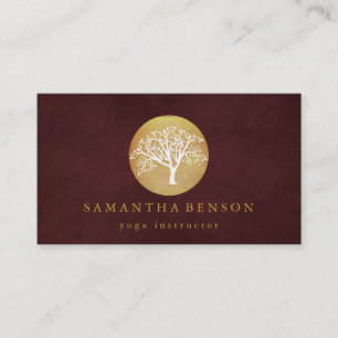 Cartão De Visita Yoga da árvore de aquarela Dourada Elegante e medi