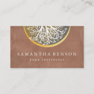 Cartão De Visita Yoga da árvore de aquarela Dourada Elegante e medi