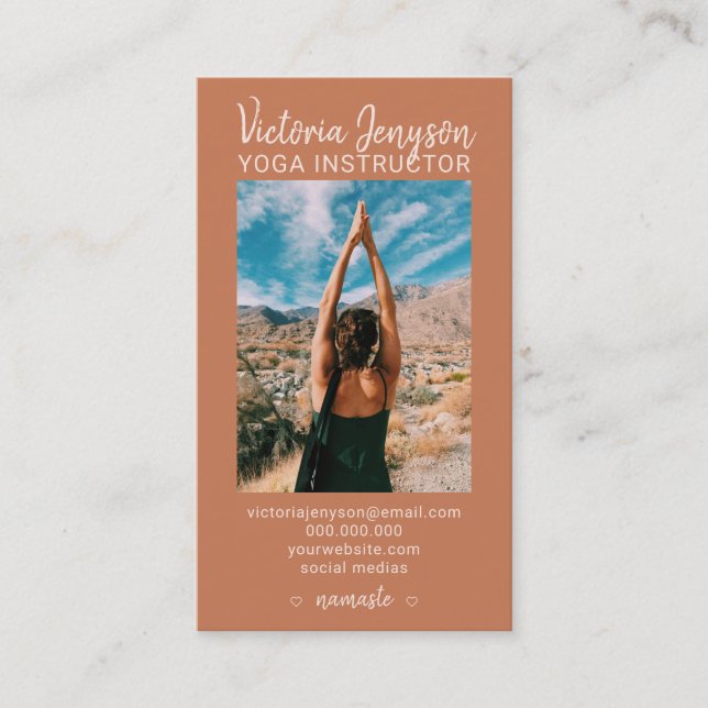 Cartão De Visita Yoga da foto espiritual da meditação Boho terracot (Frente)