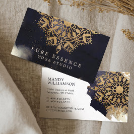 Cartão De Visita Yoga de Tinta Escura Dourada Holística Mandala Lot