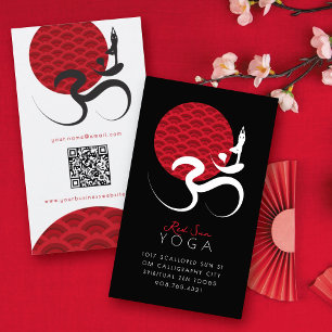 Cartão De Visita Yoga do Sol Vermelho Asiático & Caligrafia Zen Mod