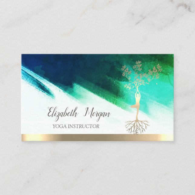 Cartão De Visita Yoga,Dourada Árvore Mulher Silhouette, Traço De Pi (Frente)