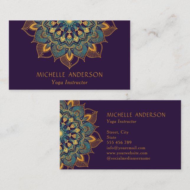Cartão De Visita Yoga Dourada Mandala (Frente/Verso)