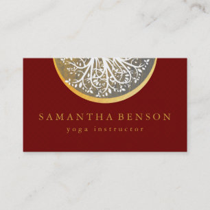 Cartão De Visita Yoga e meditação da árvore de aquarela Dourada 