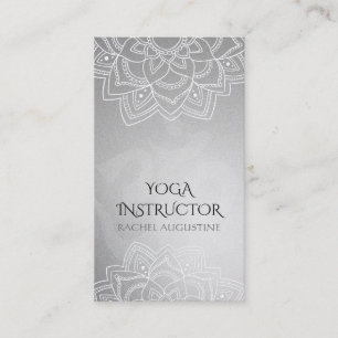 Cartão De Visita Yoga Floral Mandala Om Símbolo Silver Foil