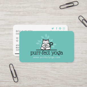 Cartão De Visita Yoga Holística Gato Meditante Yoga Pose Teal