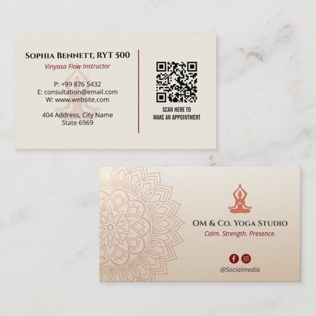 Cartão De Visita Yoga Instructor Business | Calm Brown Mandala (Frente/Verso)