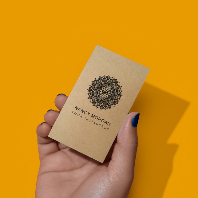 Cartão De Visita Yoga Instructor Floral Mandala Kraft  (Criador carregado)