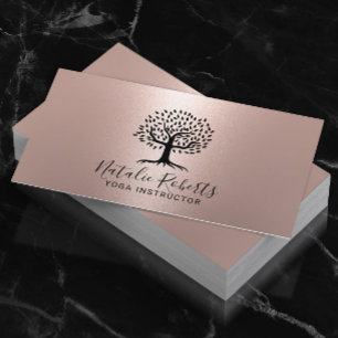 Cartão De Visita Yoga Instructor Life Coach Tree Logo Rosa Dourado
