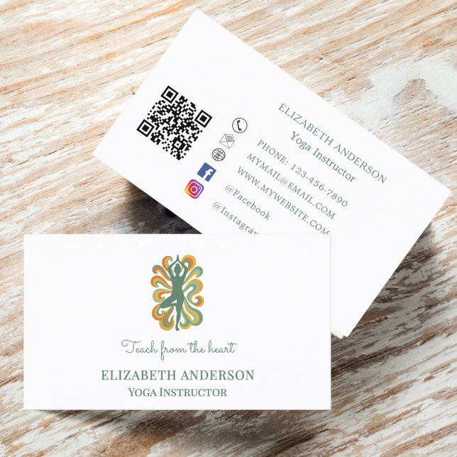 Cartão De Visita Yoga Instructor pose green retro slogan (Criador carregado)