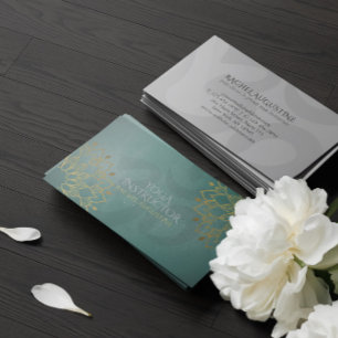 Cartão De Visita Yoga Instrutor Chic Floral Om Dourado Símbolo Mand