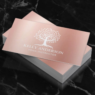 Cartão De Visita Yoga Instrutor Life Coach Vintage Tree Rosa Dourad