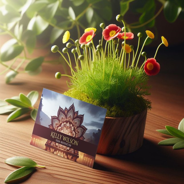 Cartão De Visita Yoga Instrutor Lotus Floral Mandala (Criador carregado)