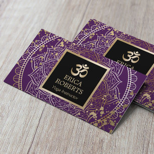 Cartão De Visita Yoga Instrutor Mandala Moderno Dourado e Roxo