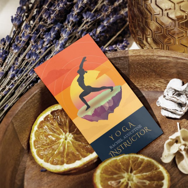 Cartão De Visita Yoga Instrutor Meditation Pose Sun Flying Island (Criador carregado)