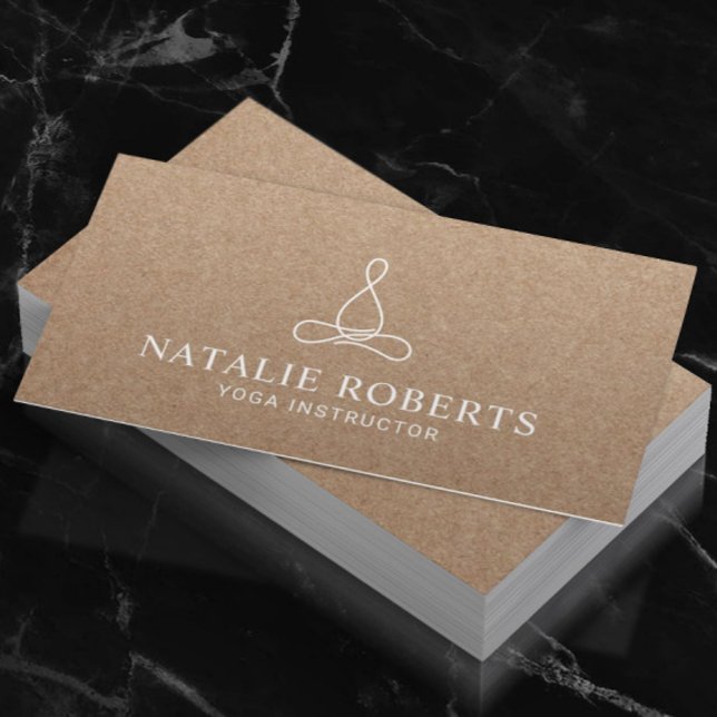 Cartão De Visita Yoga Instrutor Minimalist Line Logo Rustic Kraft (Criador carregado)