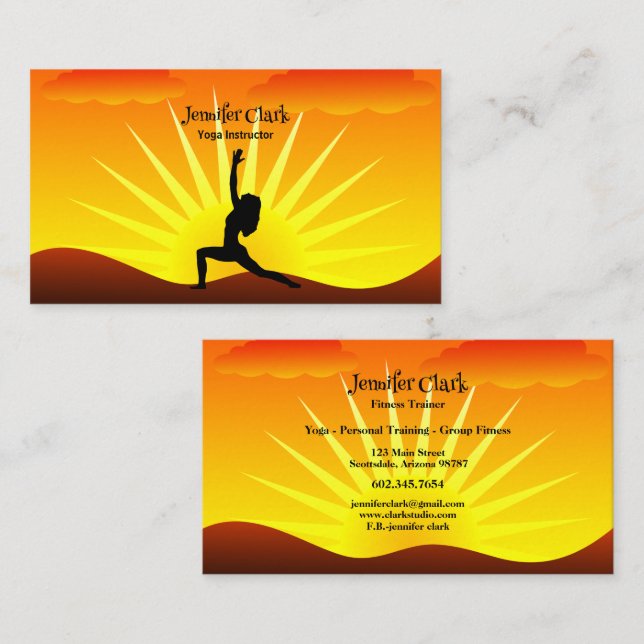 Cartão De Visita Yoga Instrutor Sunset Yoga Pose Silhouette (Frente/Verso)