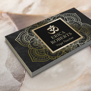 Cartão De Visita Yoga Instrutor Vintage Dourado Mandala & Om Sinal