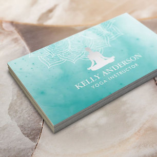 Cartão De Visita Yoga Instrutor Watercolor Lotus Mandala Namaste