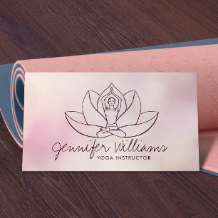 Cartão De Visita Yoga Lotus Line art - Rosa gentil