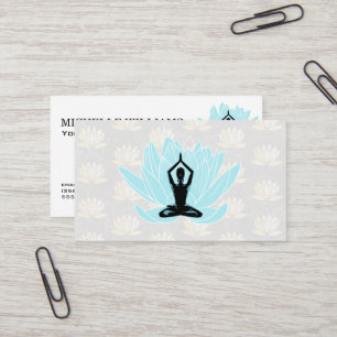 Cartão De Visita Yoga Meditação   Padrão Flor de Lótus Azul