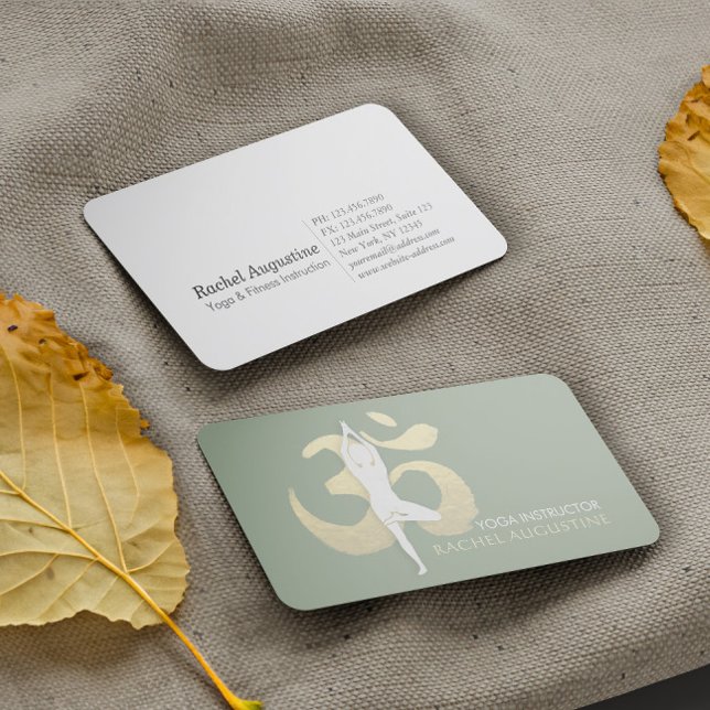 Cartão De Visita Yoga Meditation Instrutor Tree Pose Dourada OM Sin (Criador carregado)