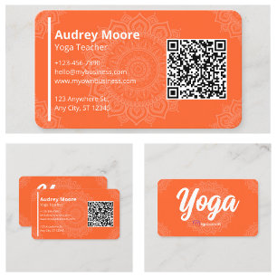 Cartão De Visita Yoga Professora Modelos Mandala QR Code