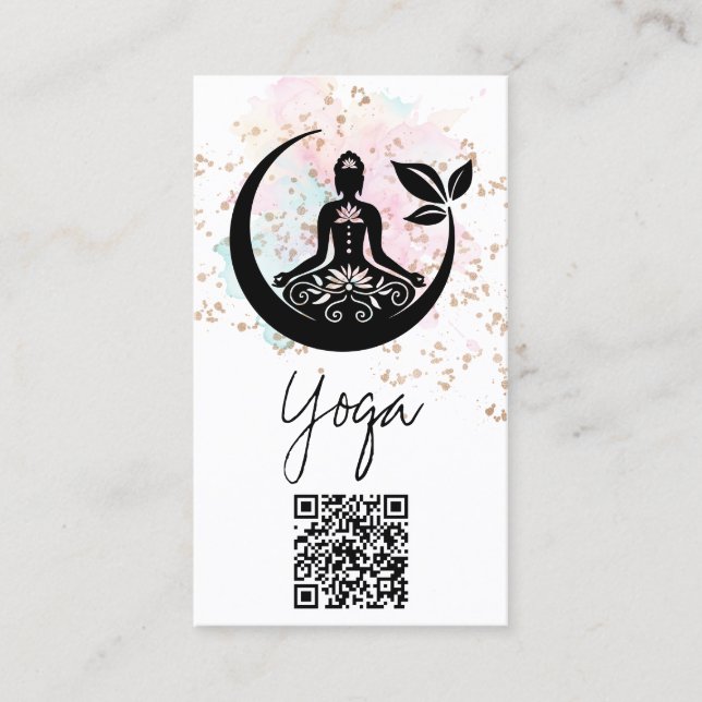 Cartão De Visita *~*Yoga QR AP33 Rainbow Lotus Espiritual (Frente)