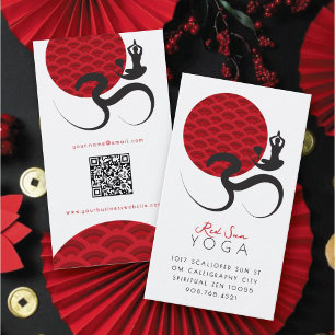 Cartão De Visita Yoga Sol Vermelho Asiático & Caligrafia Zen Modern