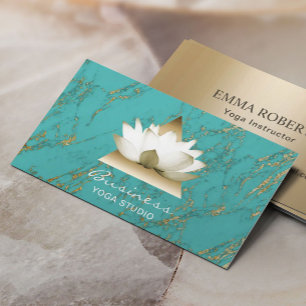 Cartão De Visita Yoga Studio Dourado Lotus Modern Turquoise e Doura